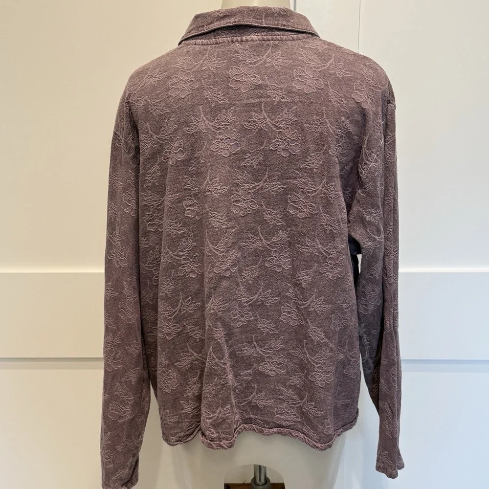 J. Jill Shirt Jacket  Size L Cotton Blend Button Embossed Long Sleeve Lavender L